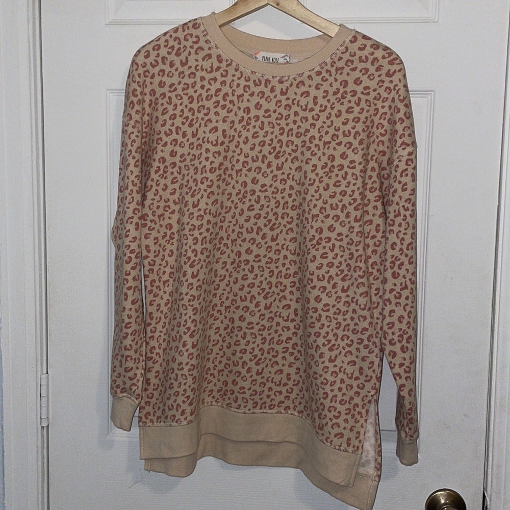 NWT Pink Rose Animal Print fleece cozy Sweater size Small